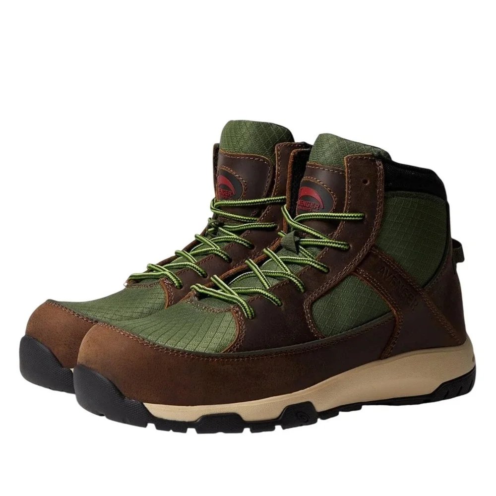 Avenger NWB Work Boots A7700 Medium Edge Mid Waterproof Leather Green Brown SZ10